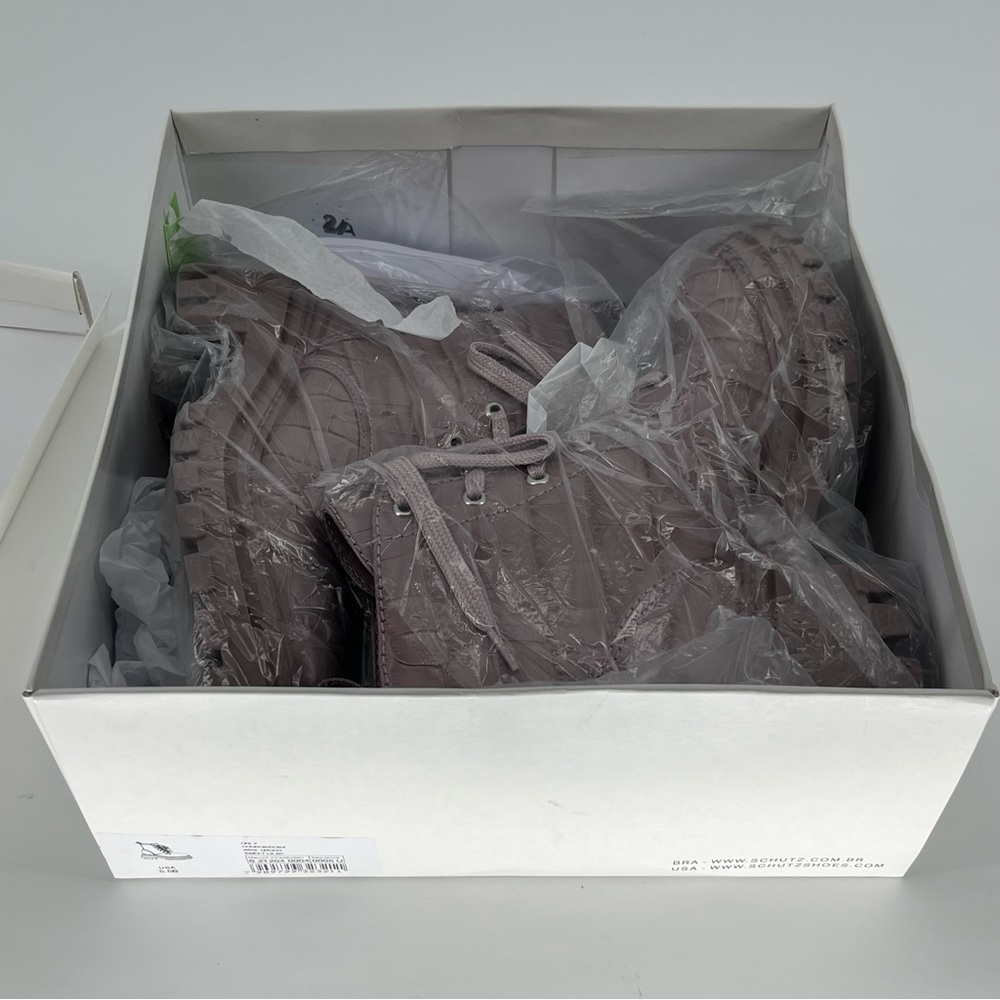 SCHUTZ NWT ORLY CROC PRINTED LUG SOLE COMBAT BOOTS SWEET LILAC 5.5 - Picture 13 of 14